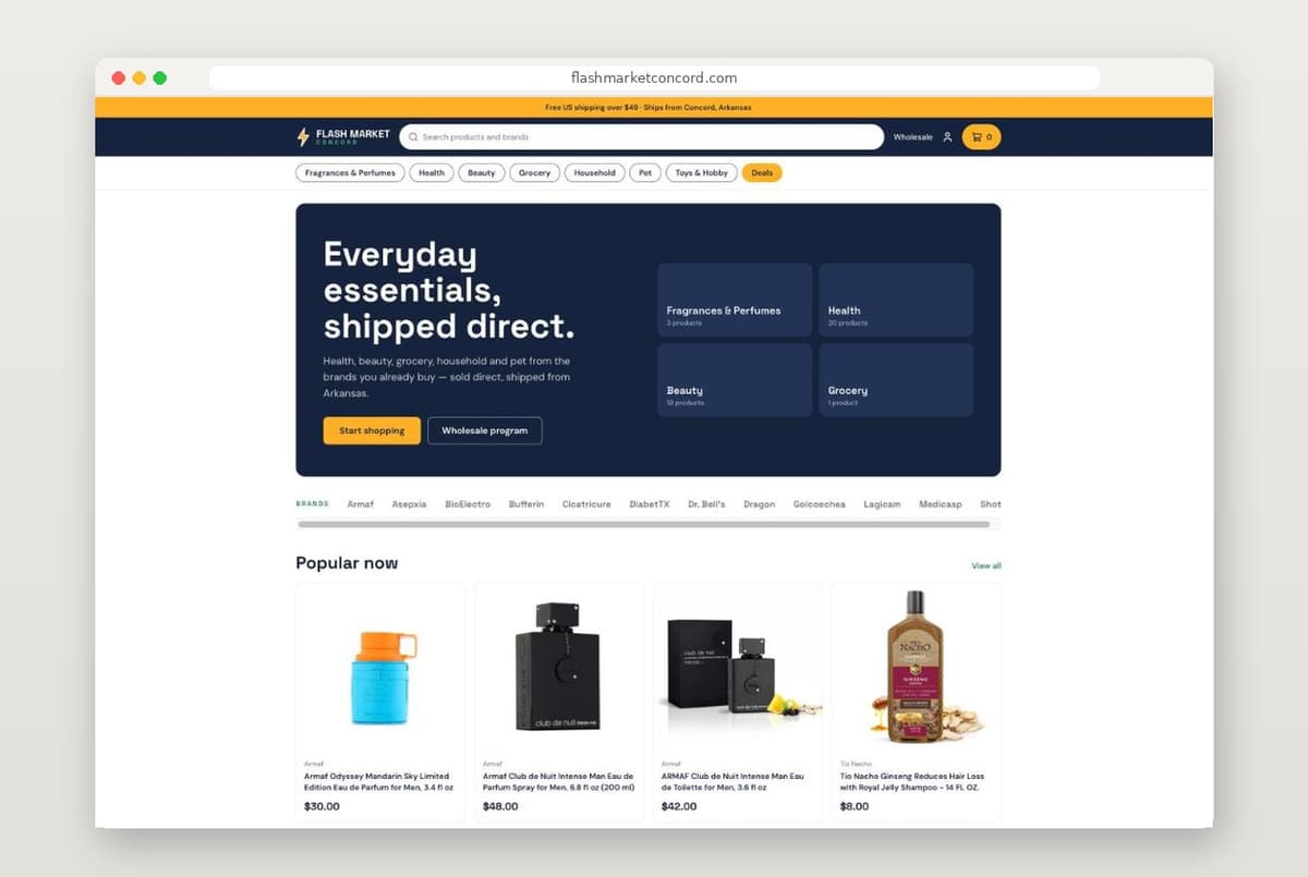 Flash Market Concord Interface Dashboard Mockup